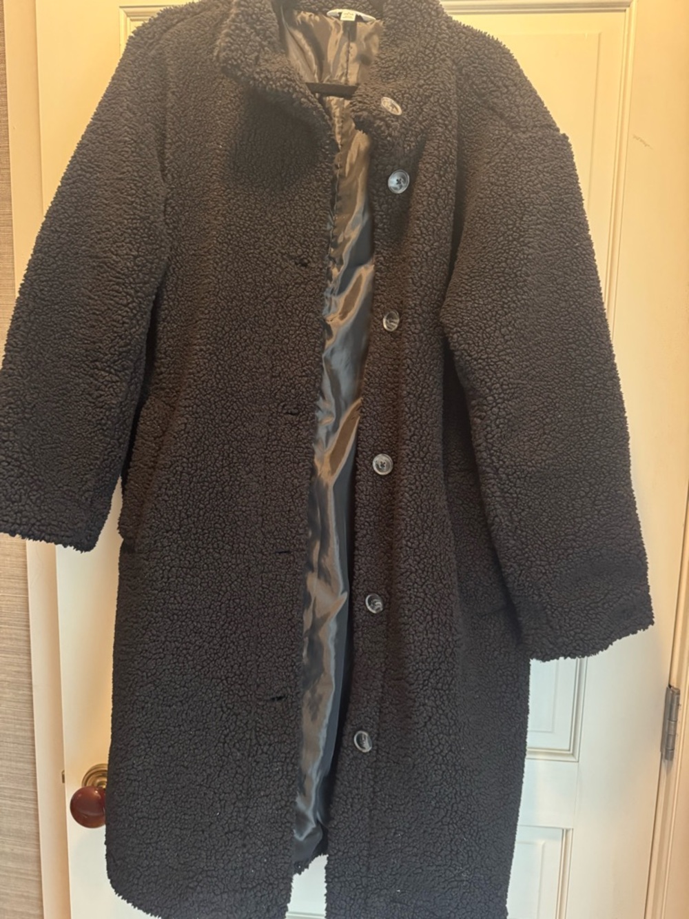 Time and Tru Black Teddy Coat with Button Front